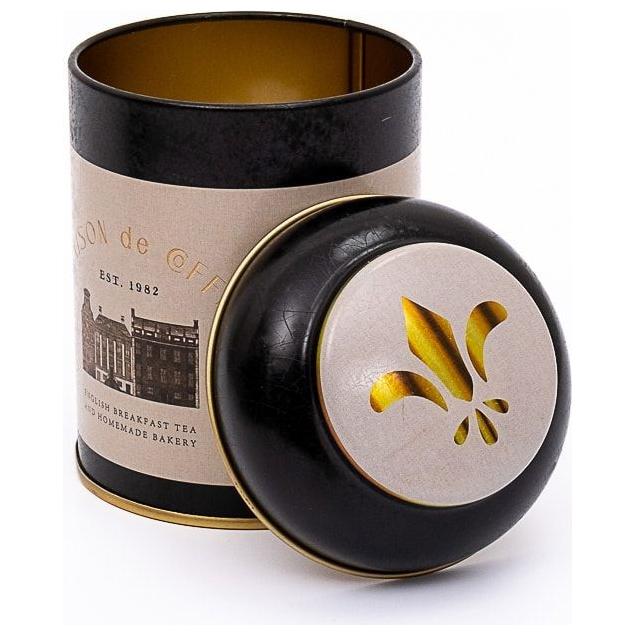 Ø90 x 110 mm Round Metal Tin – 0.6L with Dome Lid Vintage Café-Inspired Linen Texture Design