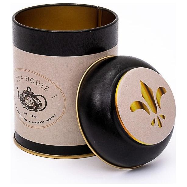 Ø90 x 110 mm Round Metal Tin – 0.6L with Dome Lid Vintage Café-Inspired Linen Texture Design