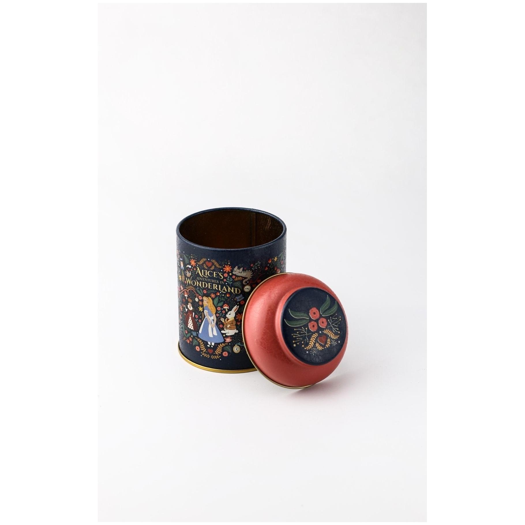 Ø90 x 110 mm Round Metal Tin – 0.6L with Dome Lid Alice in Wonderland