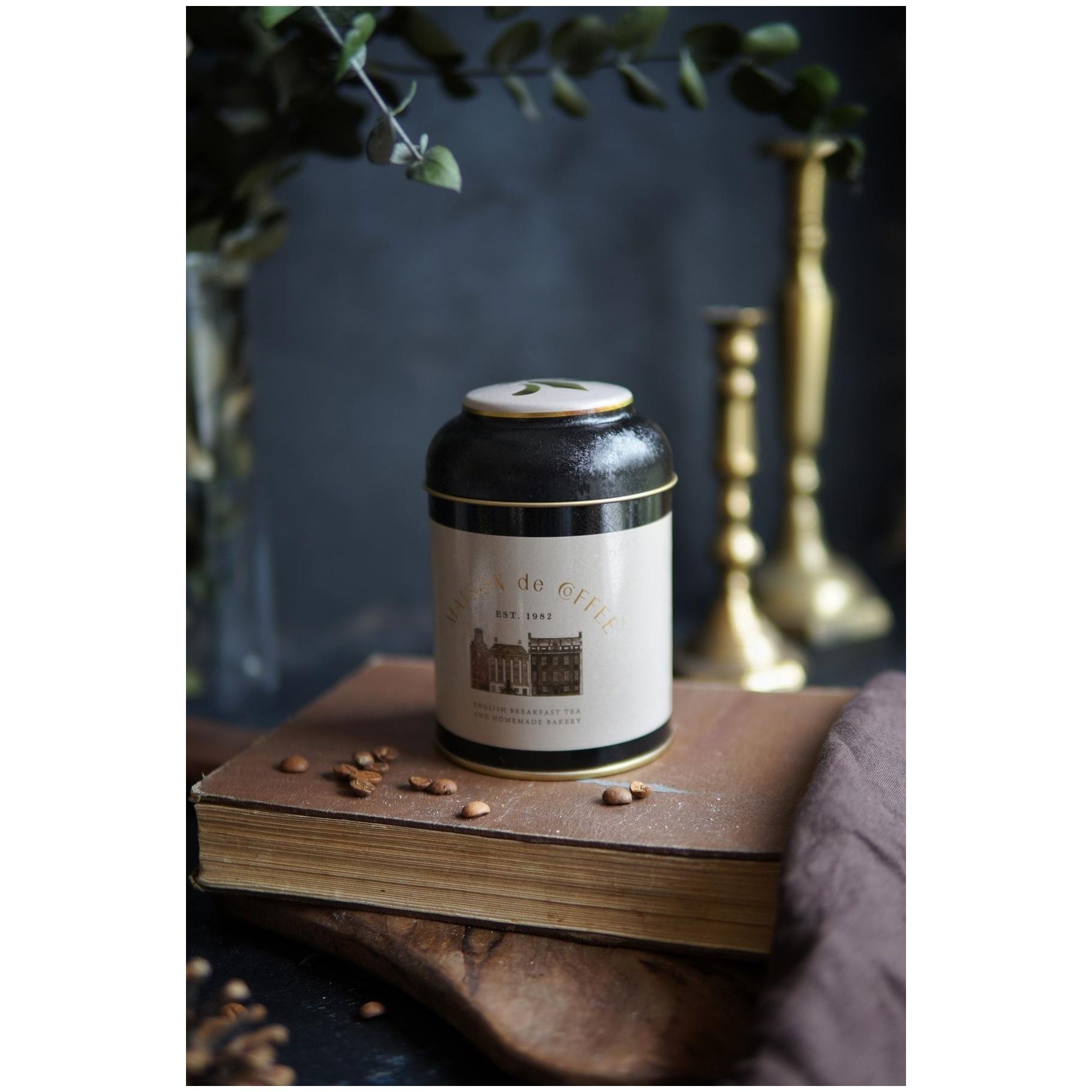 Ø90 x 110 mm Round Metal Tin – 0.6L with Dome Lid Vintage Café-Inspired Linen Texture Design