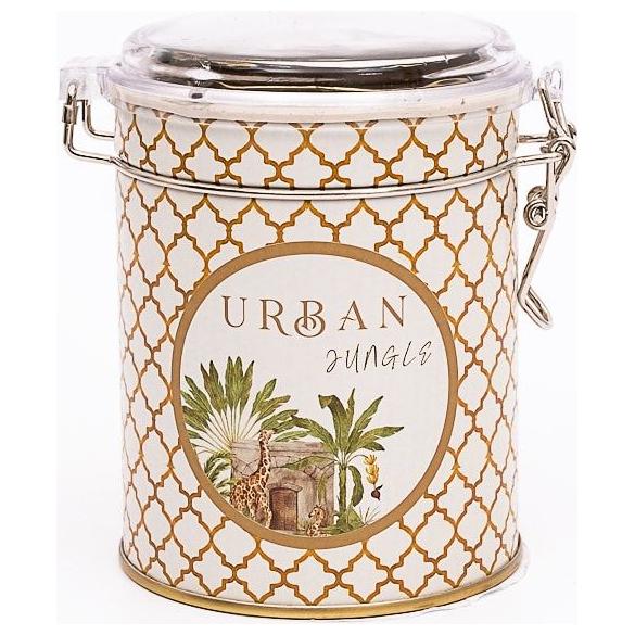 Ø90x110 mm Round Metal Storage Box  with Wire Clasp and Transparent Lid Tropical Jungle – A Lush Paradise of Nature &amp; Wildlife