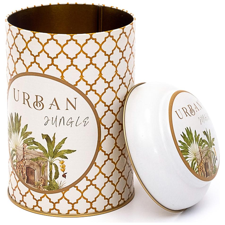 Ø105 x 150 mm  Round Metal Tin – 1.2L with Dome Lid Tropical Jungle – A Lush Paradise of Nature &amp; Wildlife
