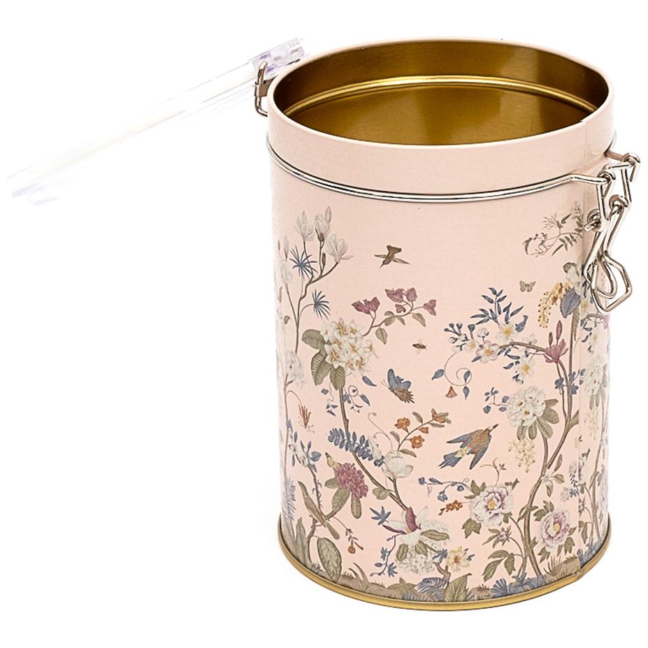  Ø105x150 mm  Round  Metal Box 1.1L Wire Clasp and Transparent Lid Floral Design Pastel Pink