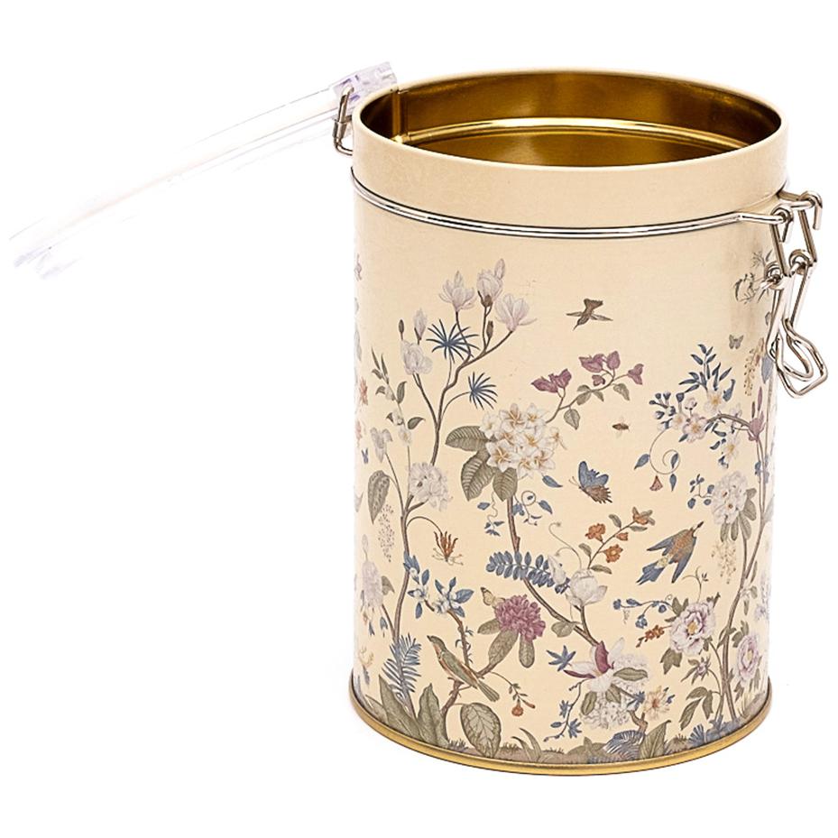  Ø105x150 mm  Round  Metal Box 1.1L Wire Clasp and Transparent Lid Floral Design Pastel Yellow