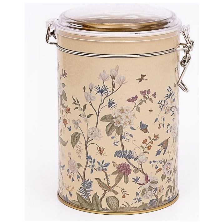  Ø105x150 mm  Round  Metal Box 1.1L Wire Clasp and Transparent Lid Floral Design Pastel Yellow