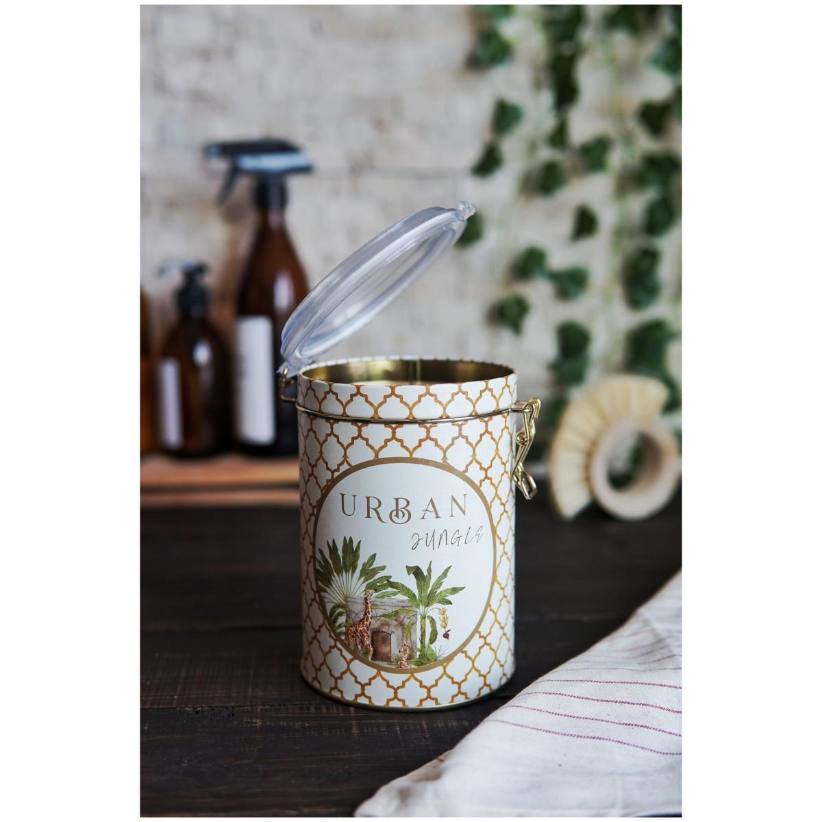  Ø105x150 mm  Round  Metal Box 1.1L Wire Clasp and Transparent Lid Tropical Jungle – A Lush Paradise of Nature &amp; Wildlife