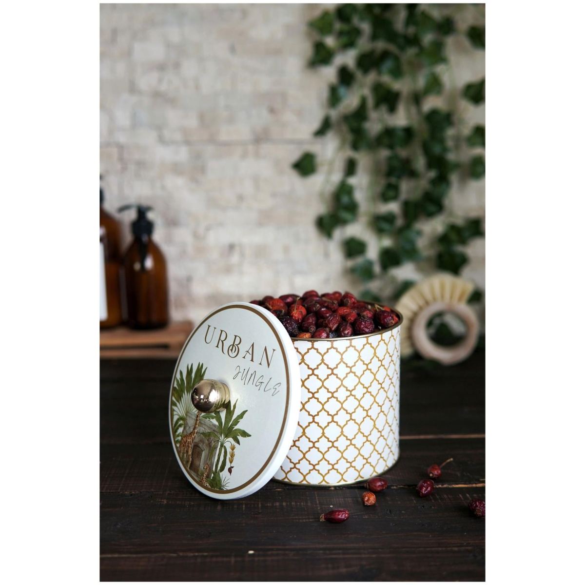  Ø140x125 mm Metal Round Canister Knob Handle 1.7L Tropical Jungle – A Lush Paradise of Nature &amp; Wildlife