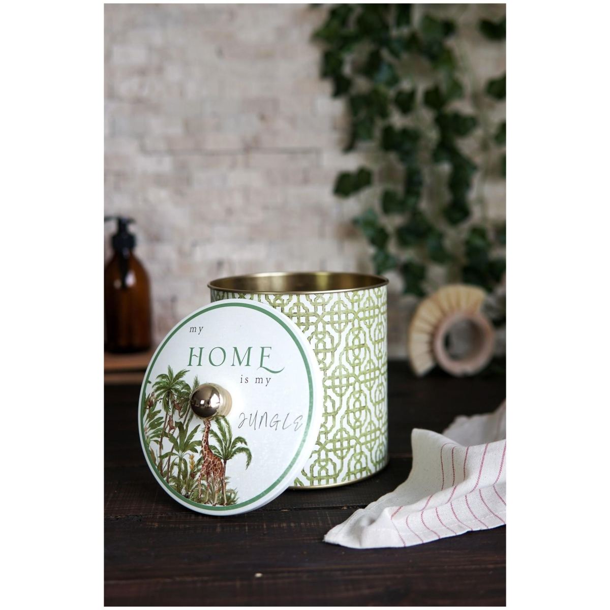 Ø140x150 mm Metal Round Canister Knob Handle 2.1L Tropical Jungle – A Lush Paradise of Nature & Wildlife