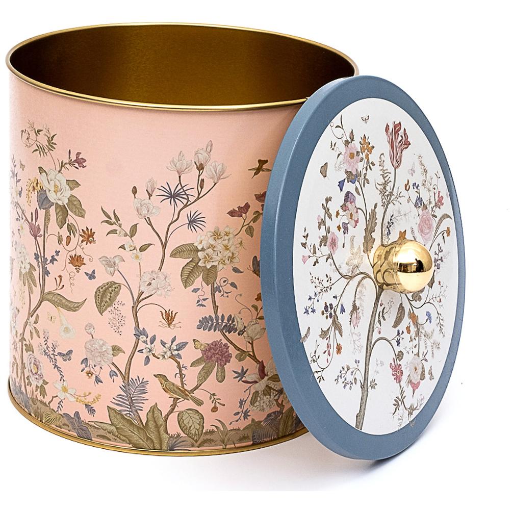 Ø175x180 mm Metal Round Canister Knob Handle Floral Design Pastel Pink