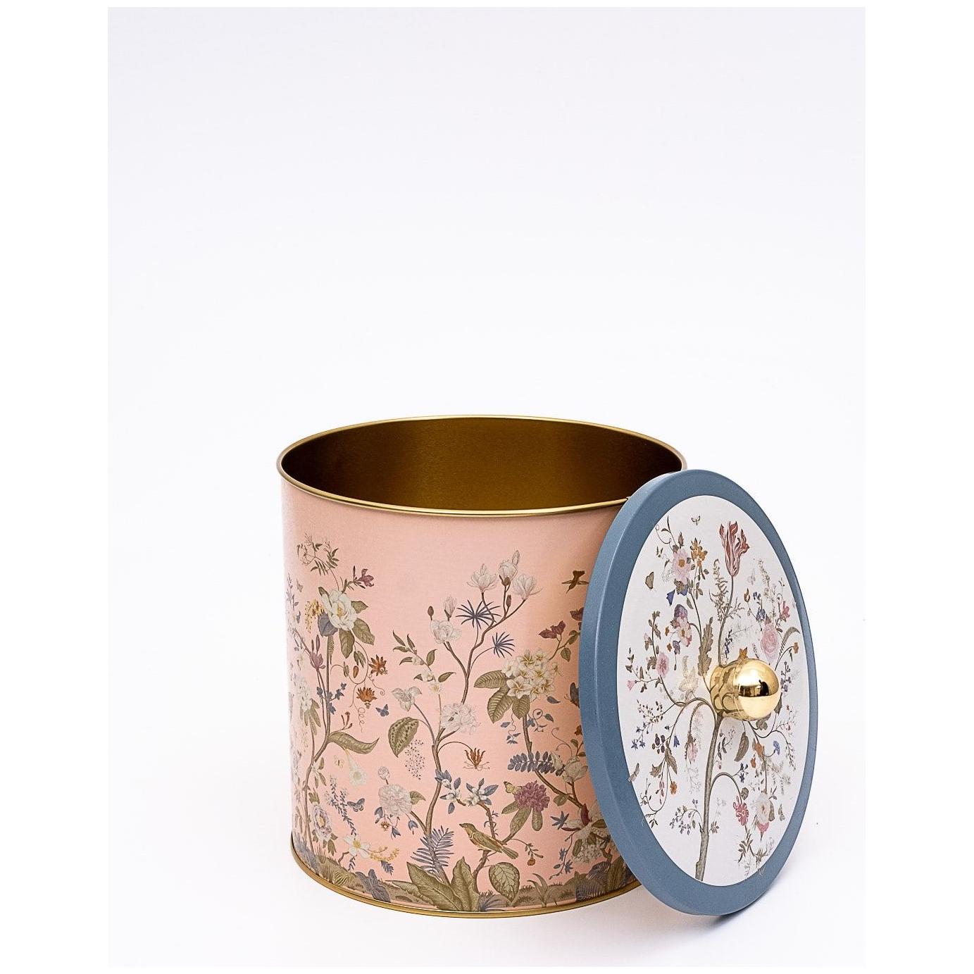 Ø175x180 mm Metal Round Canister Knob Handle Floral Design Pastel Pink
