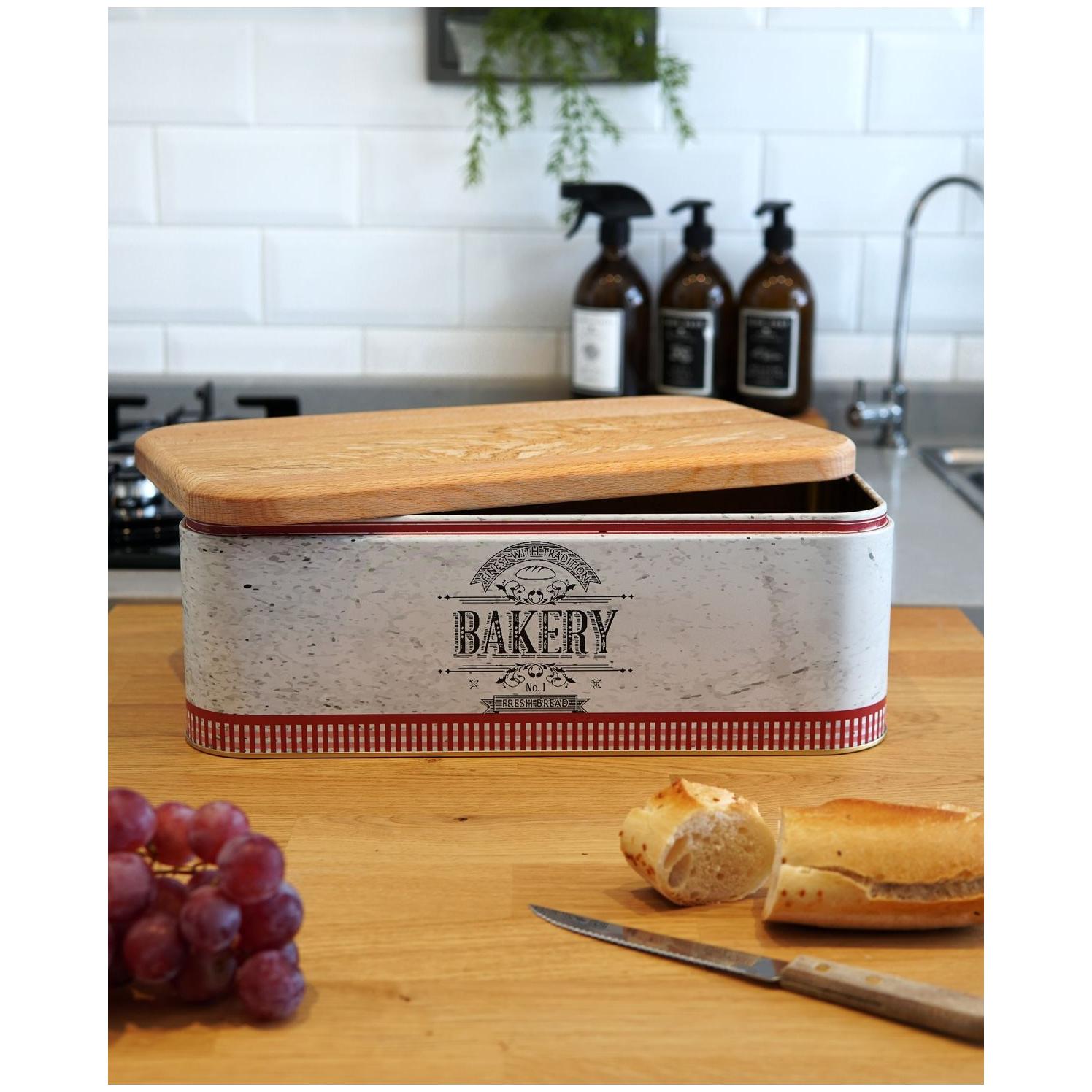 209 x 365 x 120 mm Rectangular Bread Box 9L Wooden Lid vintage Bee &amp; Laurel Elegance Design 