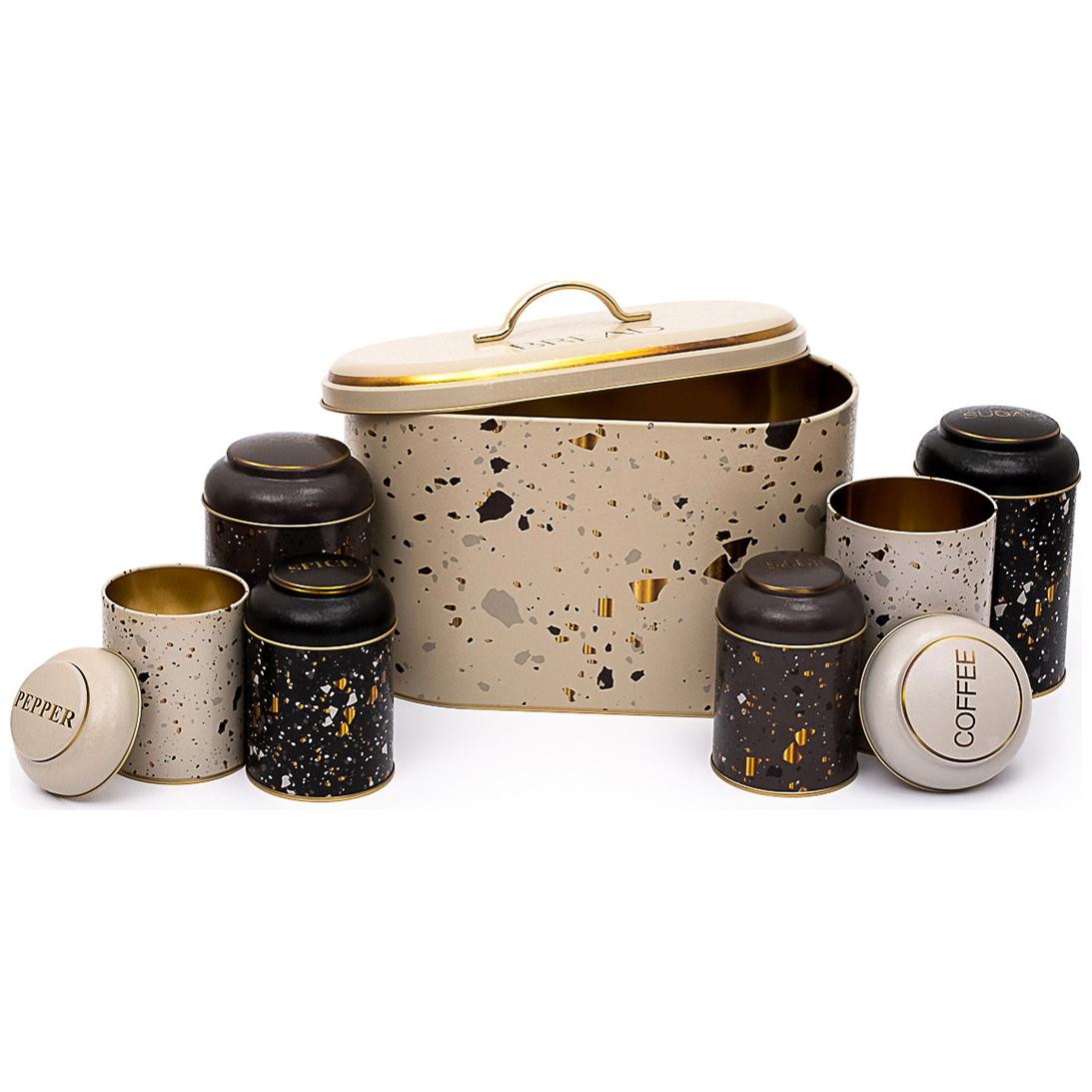 7 Pcs Round Tin Box Kitchen Set Dome Lid Terrazo Terrazo Design