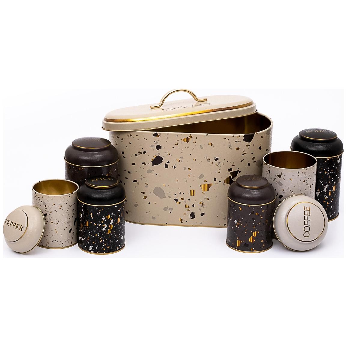 7 Pcs Round Tin Box Kitchen Set Dome Lid Terrazo Terrazo Design