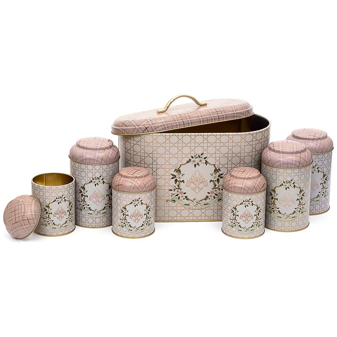 7 Pcs Round Tin Box Kitchen Set Dome Lid Rosy Rosy Design
