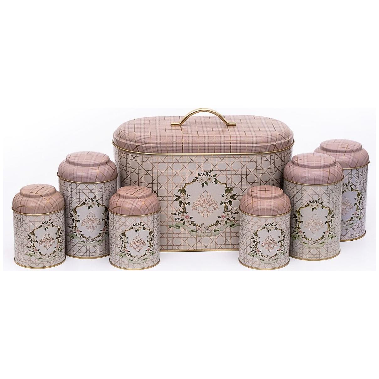 7 Pcs Round Tin Box Kitchen Set Dome Lid Rosy Rosy Design