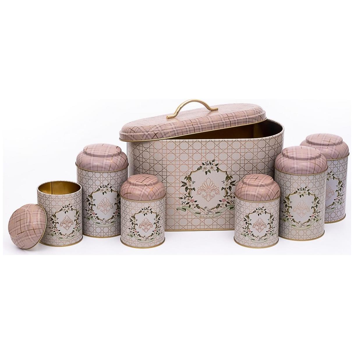 7 Pcs Round Tin Box Kitchen Set Dome Lid Rosy Rosy Design