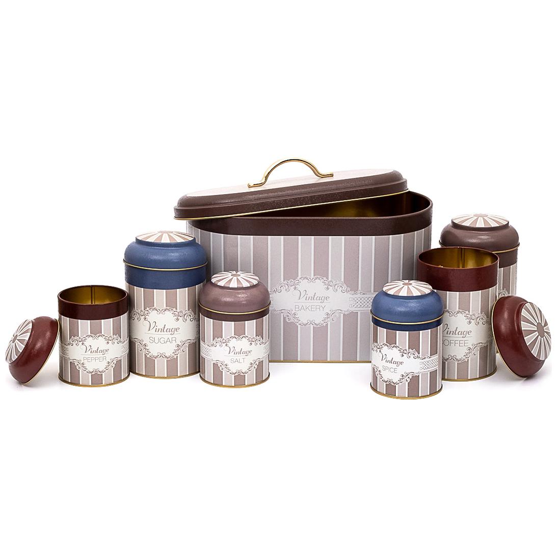 7 Pcs Round Tin Box Kitchen Set Dome Lid Elegance Elegance Design