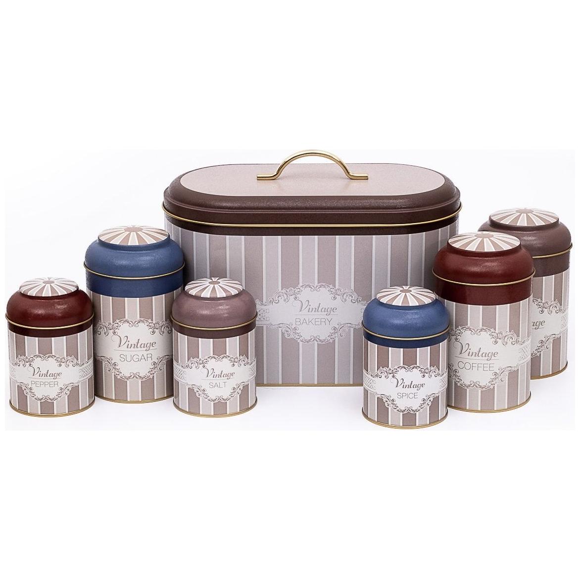 7 Pcs Round Tin Box Kitchen Set Dome Lid Elegance Elegance Design