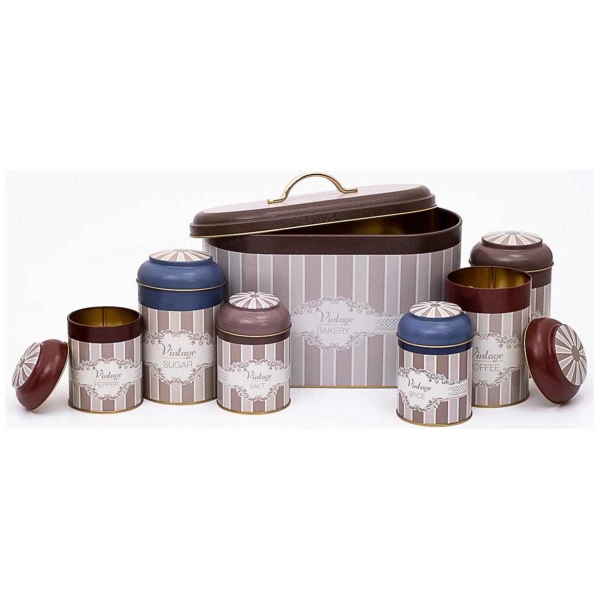 7 Pcs Round Tin Box Kitchen Set Dome Lid Elegance Elegance Design