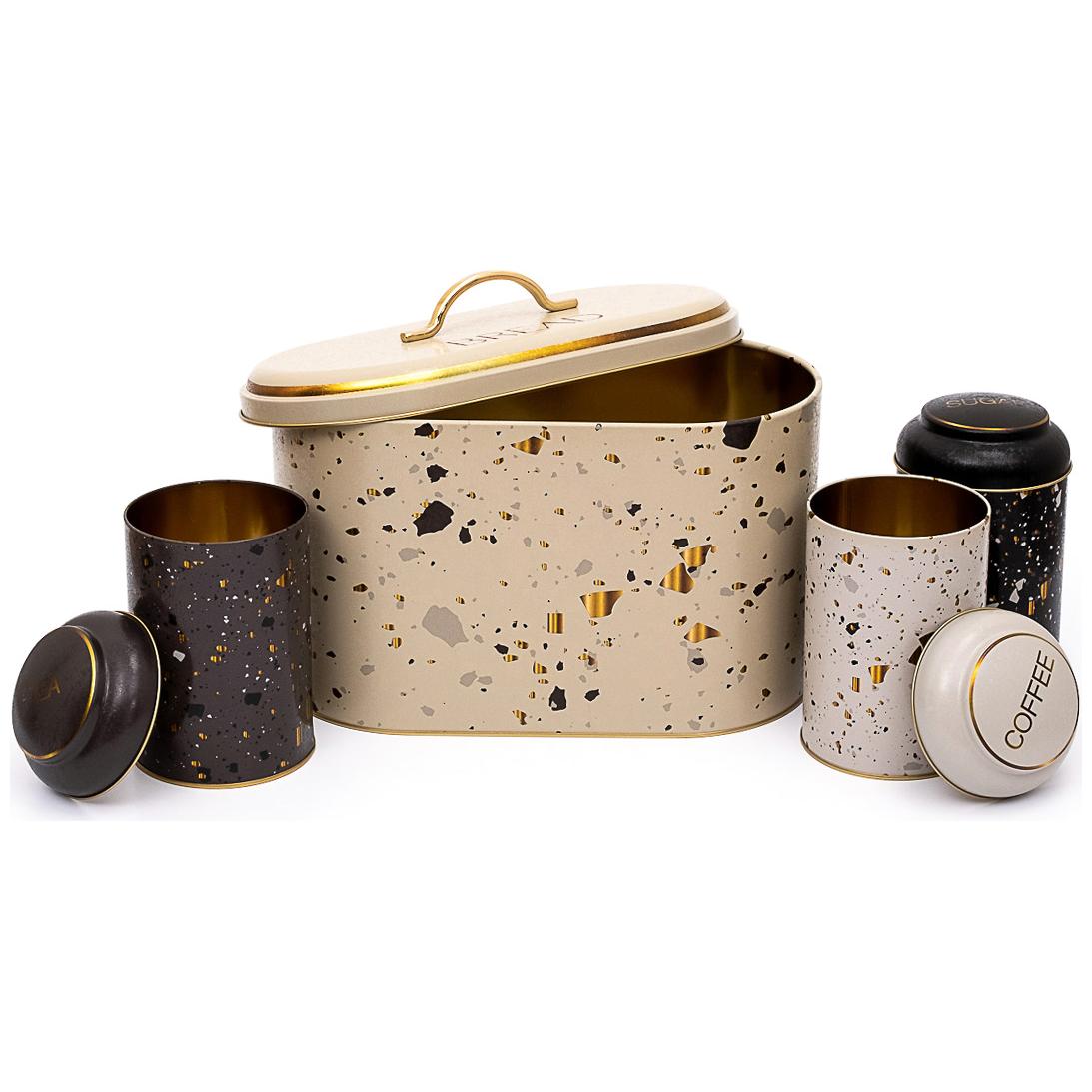 4 Pcs Round Tin Box Kitchen Set Dome Lid Terrazo Terrazo Design