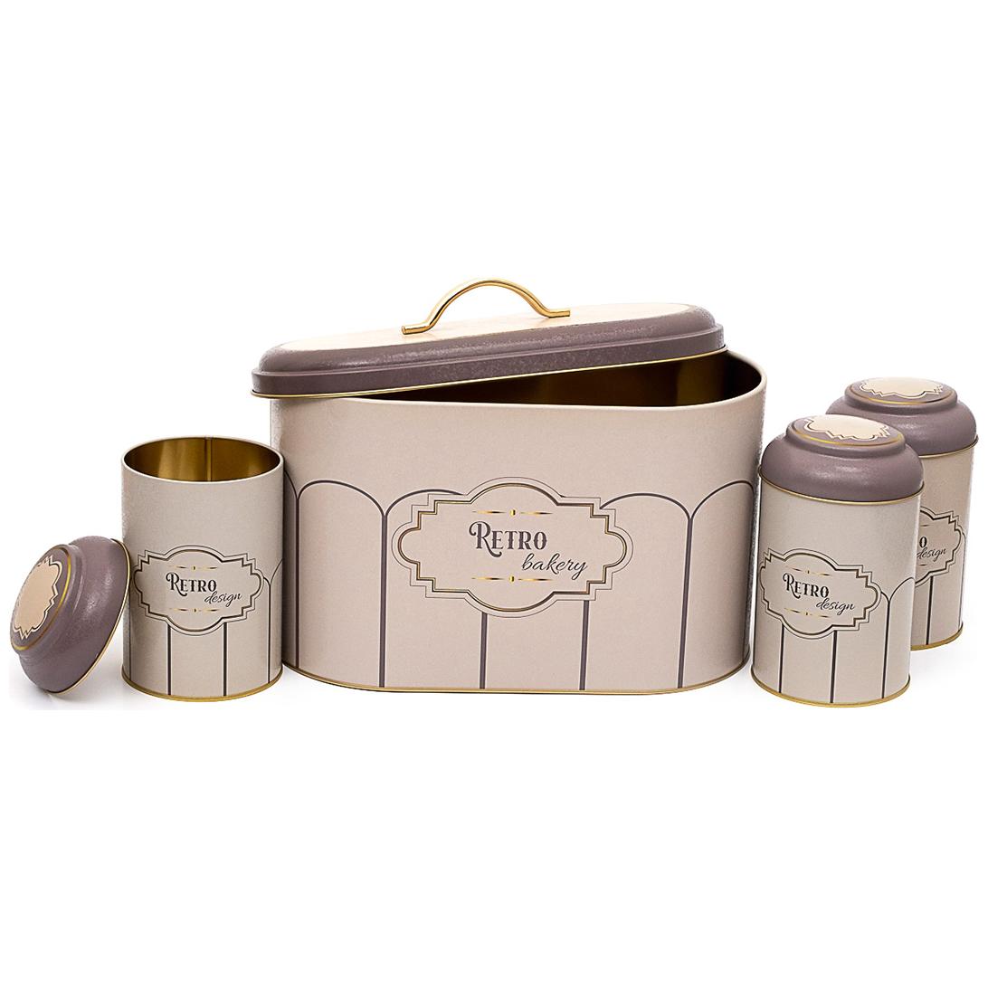 4 Pcs Round Tin Box Kitchen Set Dome Lid Retro Retro Design