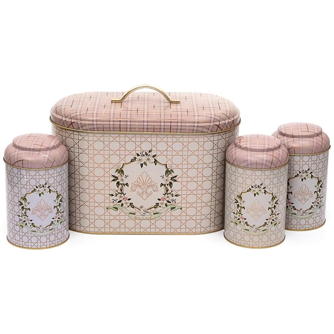 4 Pcs Round Tin Box Kitchen Set Dome Lid Rosy Rosy Design