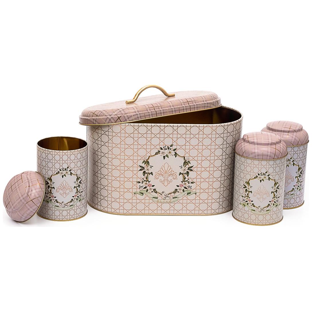 4 Pcs Round Tin Box Kitchen Set Dome Lid Rosy Rosy Design