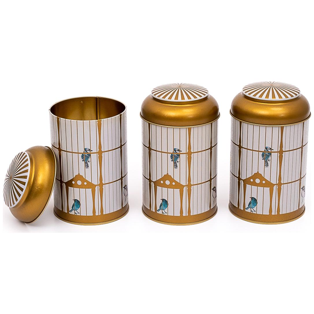 Ø105 x 150 mm Round Metal Tin – 1.2L with Dome Lid Vintage Birdcage Illustration with Colorful Birds Bird Cage Design