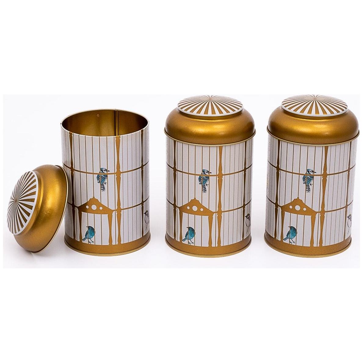 Ø105 x 150 mm Round Metal Tin – 1.2L with Dome Lid Vintage Birdcage Illustration with Colorful Birds Bird Cage Design