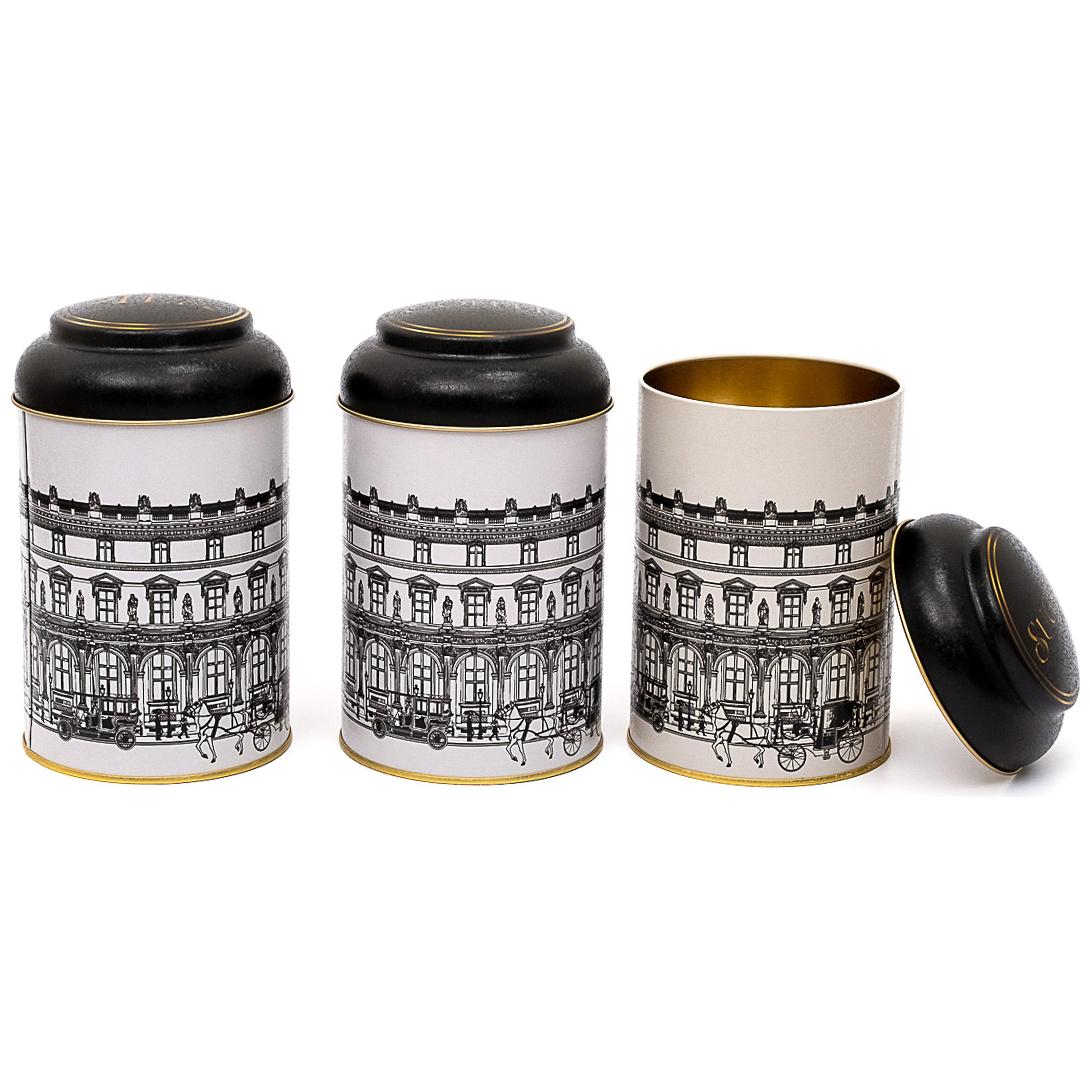 Ø105 x 150 mm  Round Metal Tin – 1.2L with Dome Lid vintage cityscapes illustration City Design