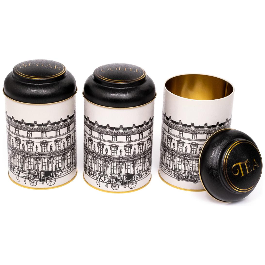 Ø105 x 150 mm  Round Metal Tin – 1.2L with Dome Lid vintage cityscapes illustration City Design
