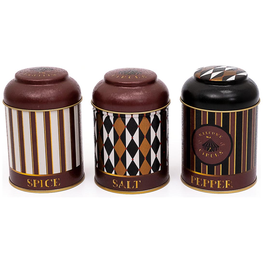  Ø90x100 mm Metal Canister Set  (Set of 3) with Dome Lids Vintage Circus Elegance Circus Design
