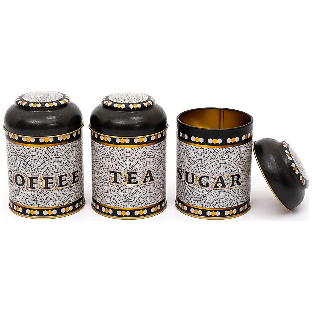 Ø90x100 mm Metal Canister Set (Set of 3) with Dome Lids Geometric Mosaic Pattern Mosaic Design