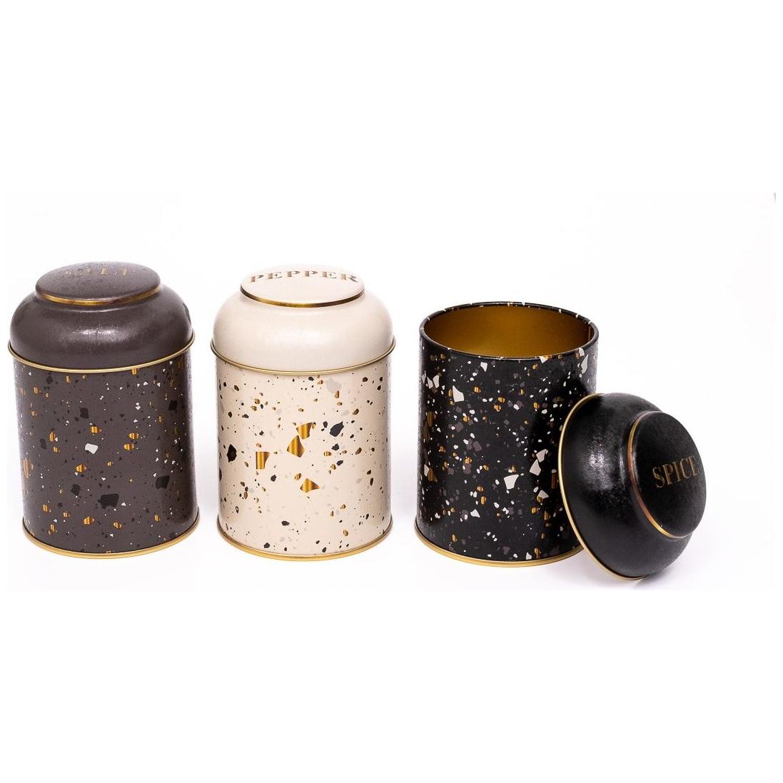  Ø90x100 mm Metal Canister Set  (Set of 3) with Dome Lids Terrazo Terrazo Design