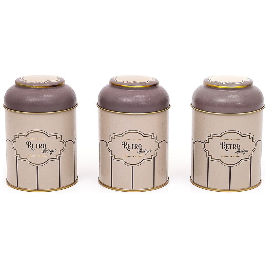  Ø90x100 mm Metal Canister Set  (Set of 3) with Dome Lids Retro Retro Design
