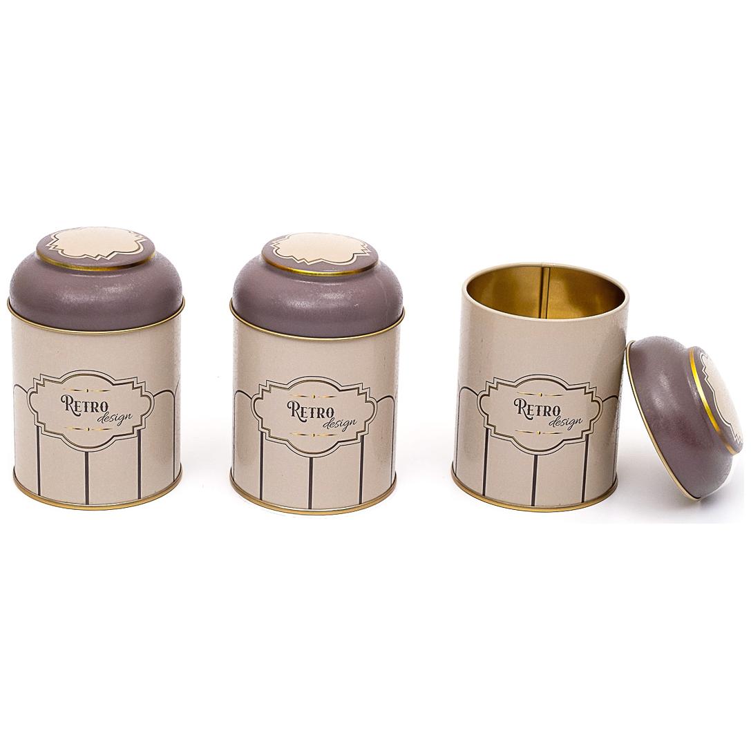  Ø90x100 mm Metal Canister Set  (Set of 3) with Dome Lids Retro Retro Design