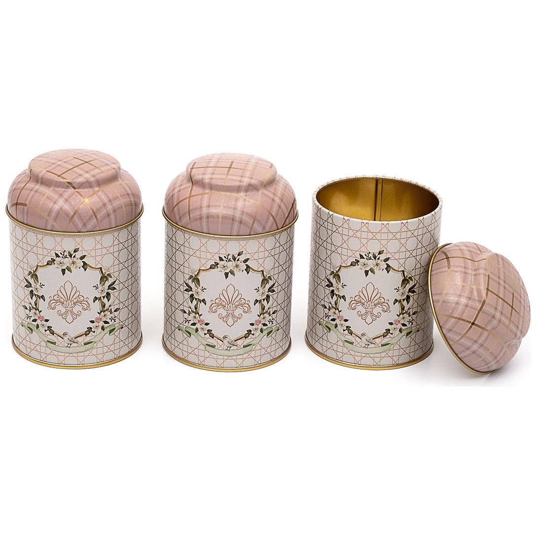  Ø90x100 mm Metal Canister Set  (Set of 3) with Dome Lids Rosy Rosy Design