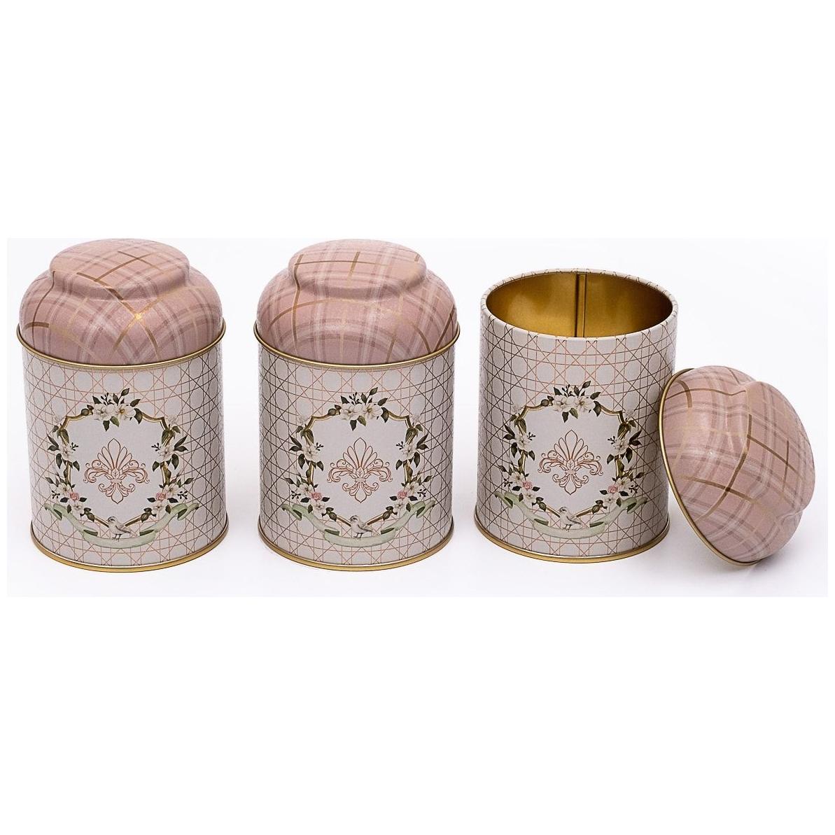  Ø90x100 mm Metal Canister Set  (Set of 3) with Dome Lids Rosy Rosy Design