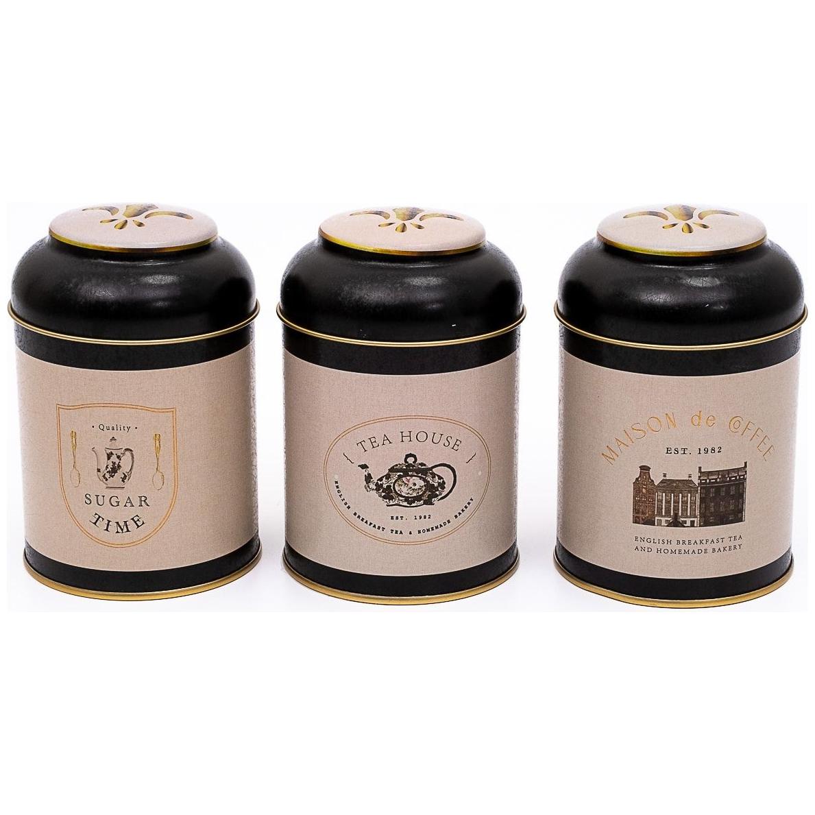  Ø90x100 mm Metal Canister Set  (Set of 3) with Dome Lids Vintage Café-Inspired Linen Texture Design
 Azura Design