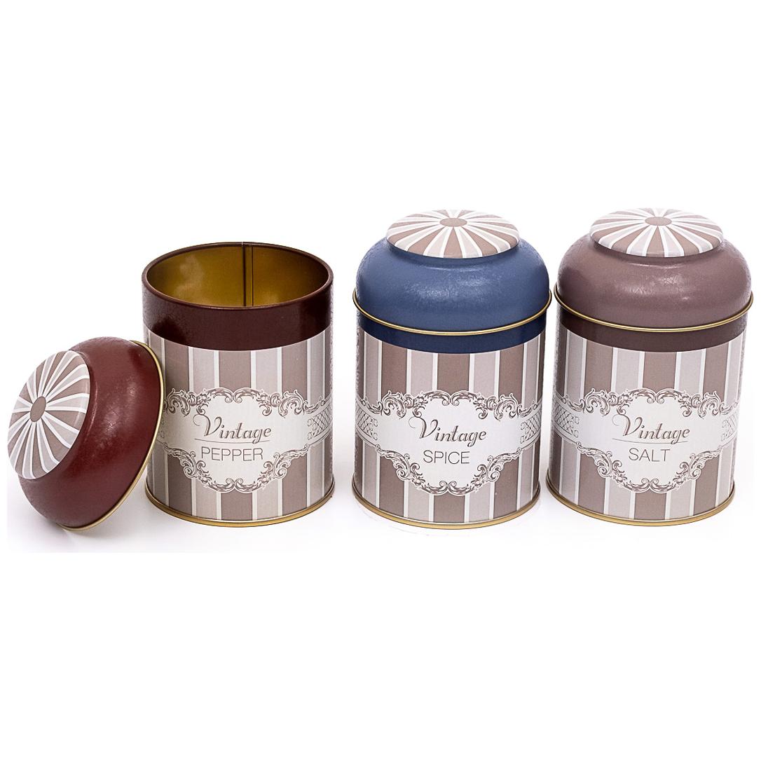  Ø90x100 mm Metal Canister Set  (Set of 3) with Dome Lids Elegance Elegance Design