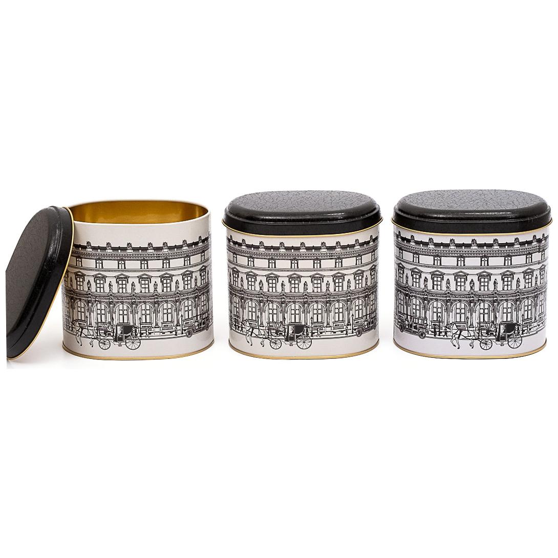 Oval Metal Storage Box Set 140 x 120 x 130 mm 1.4L (Set of 3 ) vintage cityscapes illustration City Design