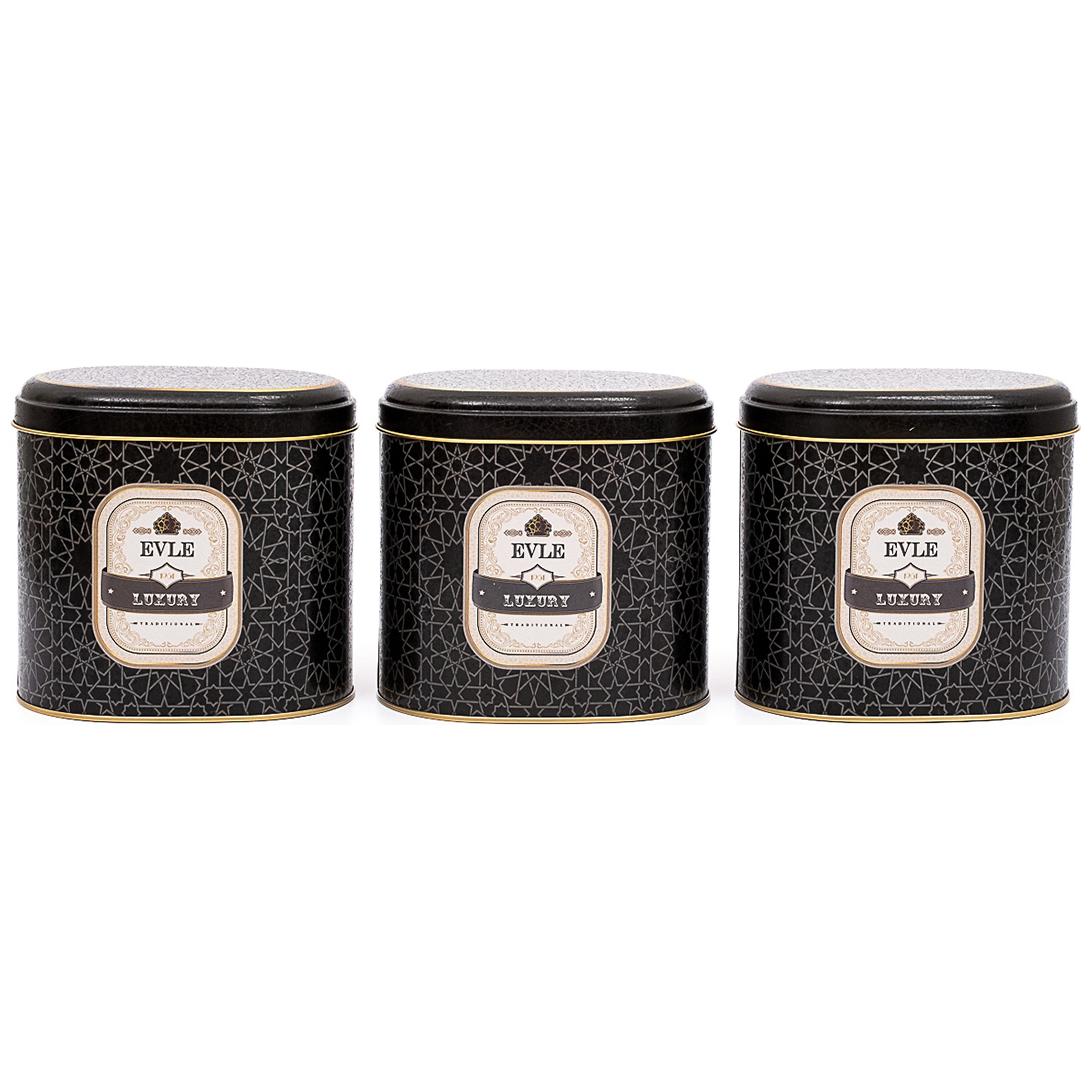 Oval Metal Storage Box Set 140 x 120 x 130 mm 1.4L (Set of 3 ) gold geometric pattern black background Trellis Design
