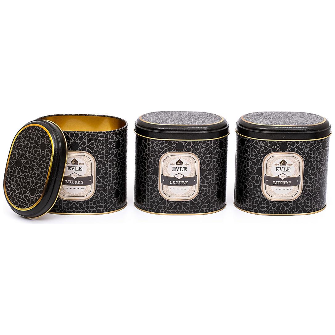 Oval Metal Storage Box Set 140 x 120 x 130 mm 1.4L (Set of 3 ) gold geometric pattern black background Trellis Design