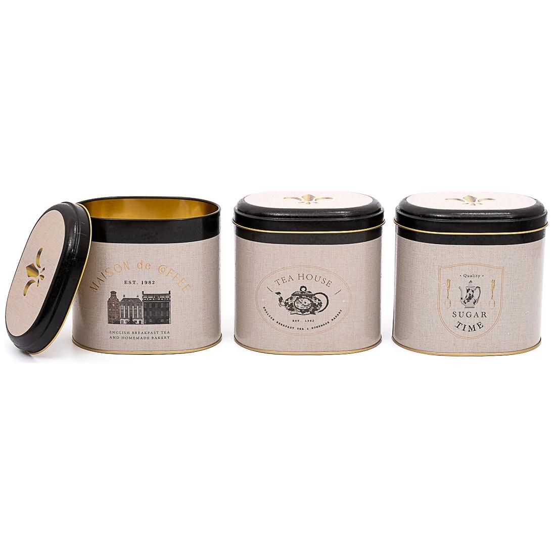 Oval Metal Storage Box Set 140 x 120 x 130 mm 1.4L (Set of 3 ) Vintage Café-Inspired Linen Texture Design
 Azura Design