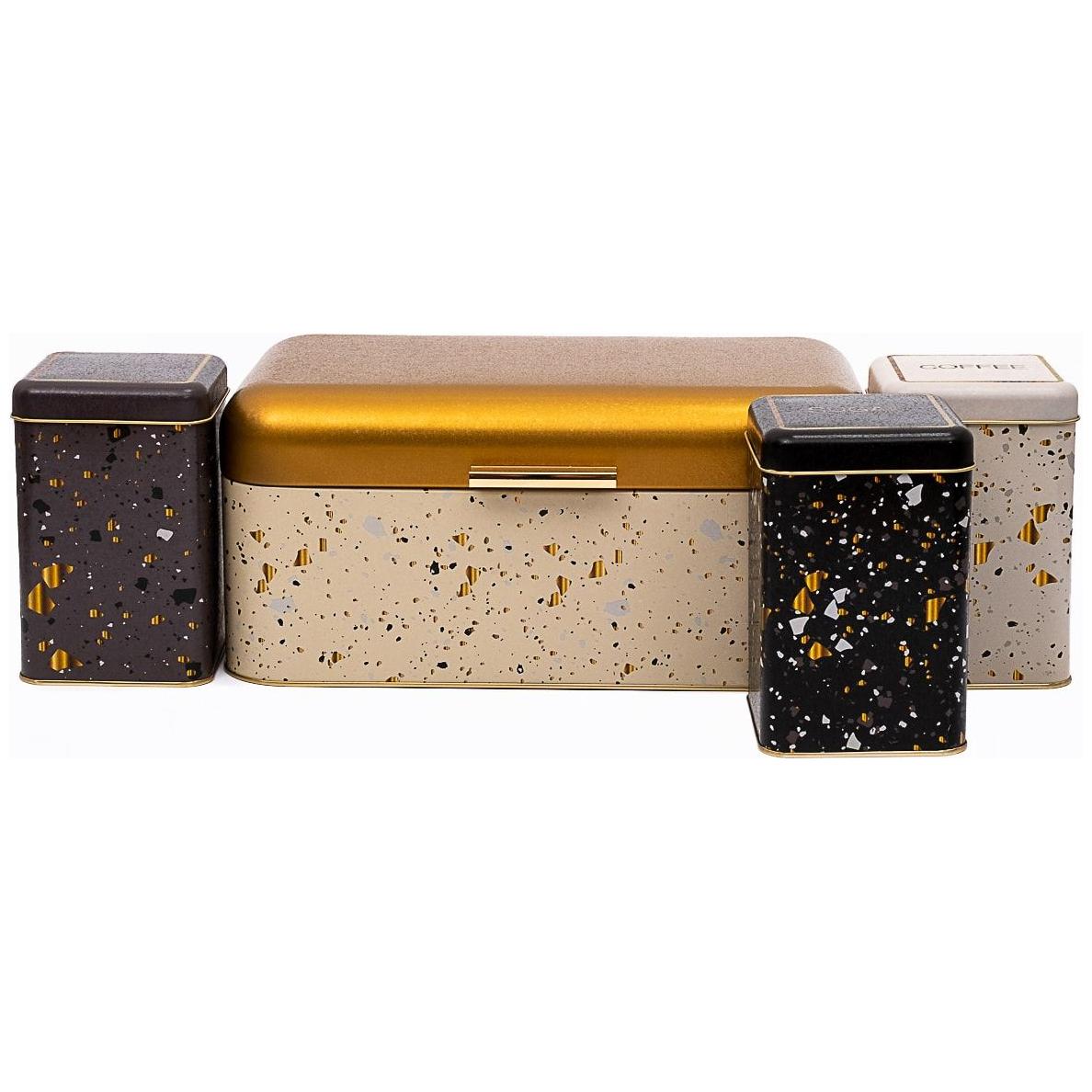  Rectangular Bread Box and Square Tin Box set ( 4 Pcs)   Hinged Lid  Terrazo Terrazo Design