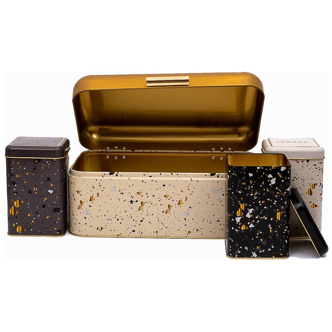  Rectangular Bread Box and Square Tin Box set ( 4 Pcs)   Hinged Lid  Terrazo Terrazo Design