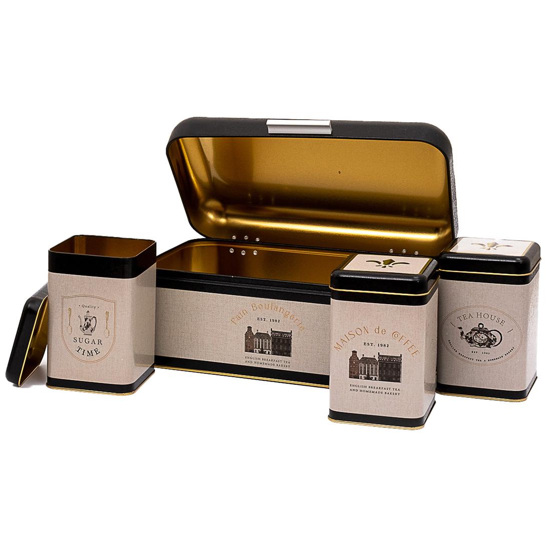 Rectangular Bread Box and Square Tin Box set ( 4 Pcs) Hinged Lid Vintage Café-Inspired Linen Texture Design
Azura Design