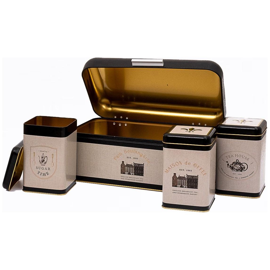 Rectangular Bread Box and Square Tin Box set ( 4 Pcs) Hinged Lid Vintage Café-Inspired Linen Texture Design
Azura Design