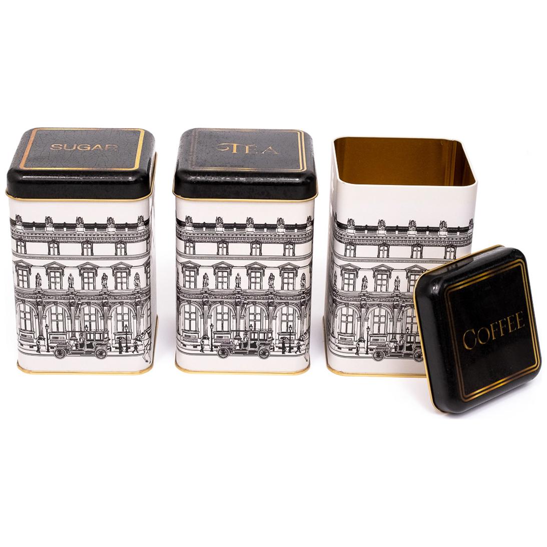 105x105x160 mm Square Tin Box Set ( Set of 3 ) vintage cityscapes illustration City Design