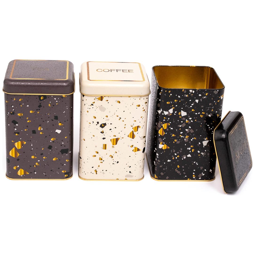 105x105x160 mm Square Tin Box Set ( Set of 3 )  Terrazo Terrazo Design